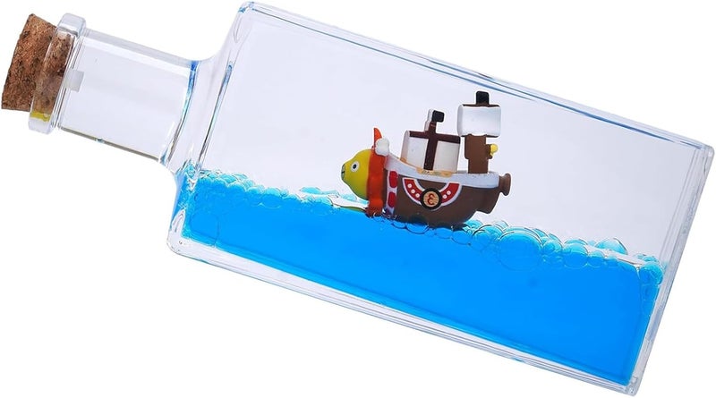 YimiBloss Unsinkable Thousand Sunny Anime Pirate Ship in A Bottle, Floating Ocean Desk Decor, Anime Themed Liquid Motion Decoration, Unique Gift for Fans and Office Home Desk Ornament - Image 1